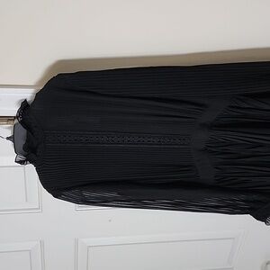 NEW RALPH LAUREN DRESS BLACK PLEATED SHEER LINED LONG SLEEVED Sz 10 New